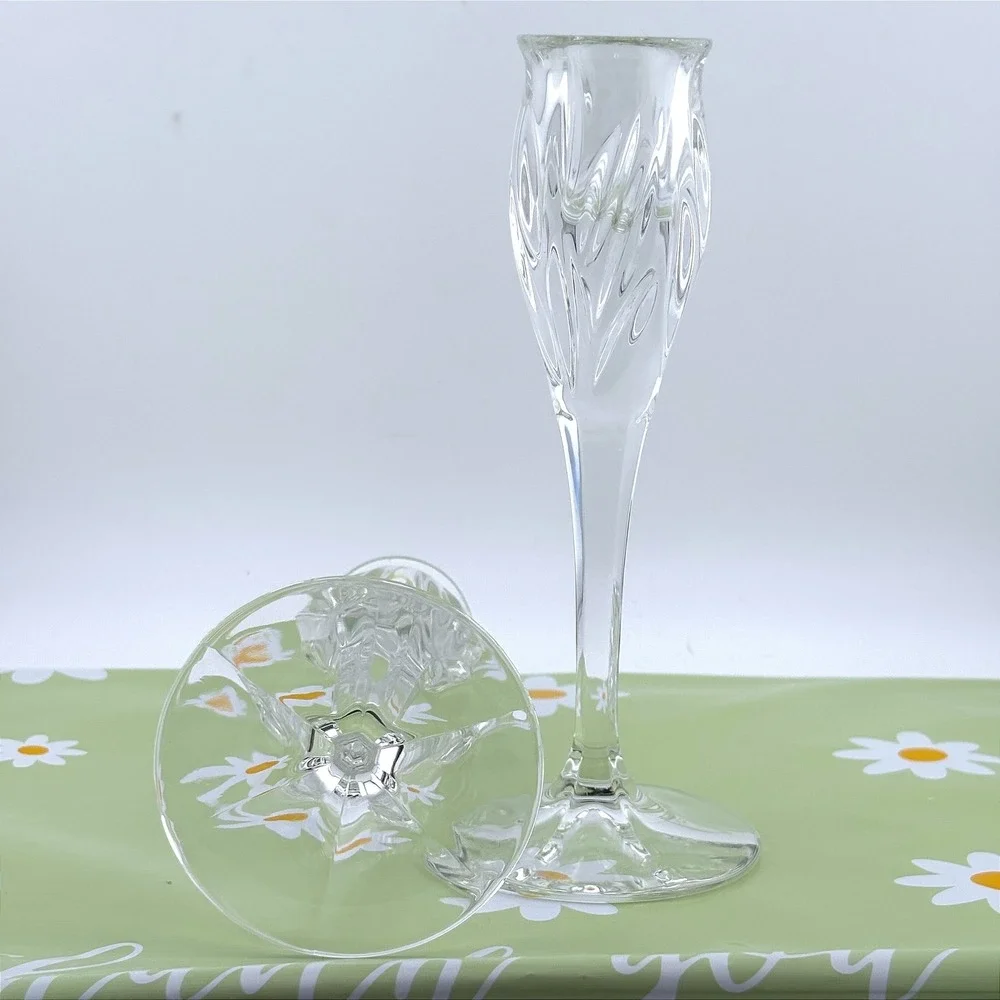 Clear Crystal Glass Taper Candlestick Holders Twisted Swirl Set of 2